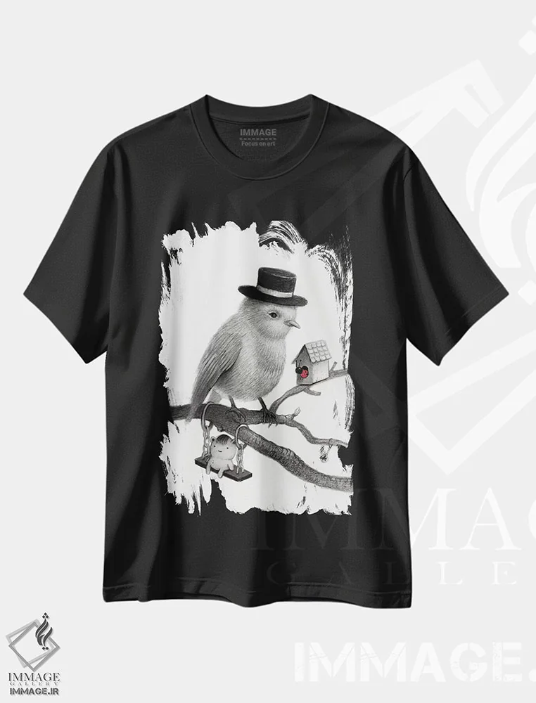 تیشرت مشکی طرح دار جیرو، هنر فاخر معاصر اثر کریستین آدام | immage.ir