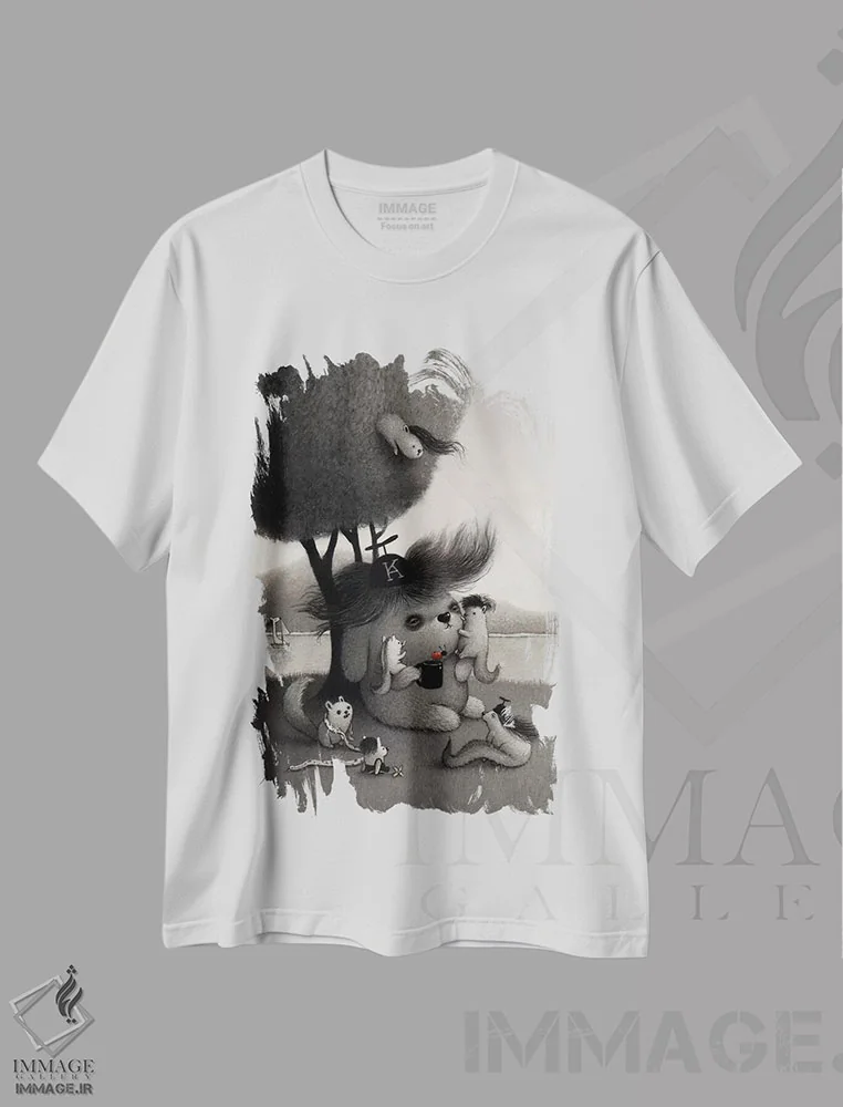 تیشرت سفید طرح دار کیچیرو، هنر فاخر معاصر اثر کریستین آدام | فروشگاه ایماژ