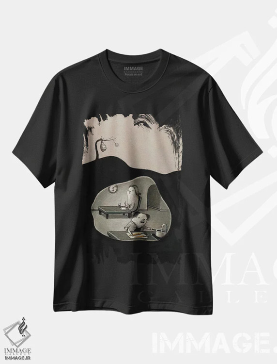 تیشرت مشکی طرح دار نزدیک به شام، هنر فاخر معاصر اثر کریستین آدام | immage.ir