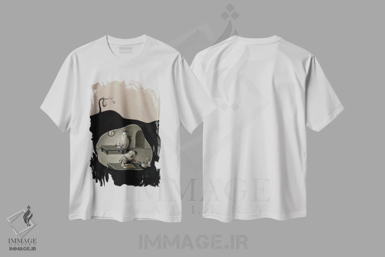تیشرت سفید طرح دار نزدیک به شام، هنر فاخر معاصر اثر کریستین آدام | فروشگاه ایماژ