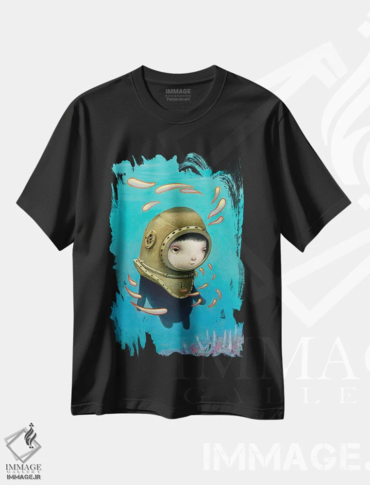 تیشرت مشکی طرح دار کوی، هنر فاخر معاصر اثر کریستین آدام | immage.ir