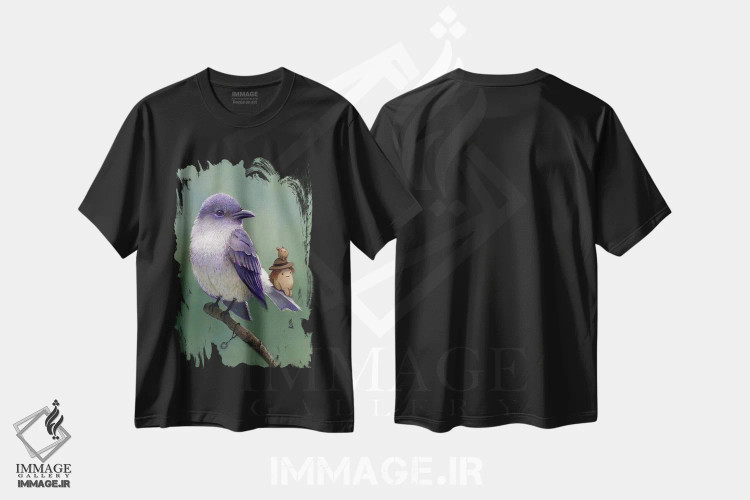 تیشرت مشکی طرح دار مرلین، هنر فاخر معاصر اثر کریستین آدام | فروشگاه ایماژ