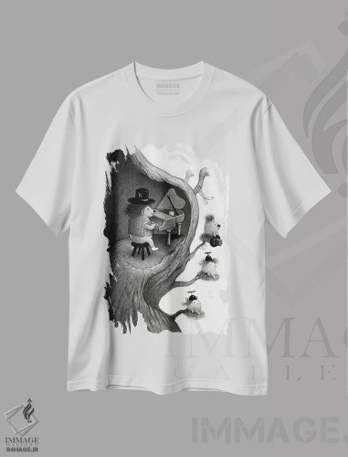 تیشرت سفید طرح دار ملودی صبحگاهی، هنر فاخر معاصر اثر کریستین آدام | فروشگاه ایماژ