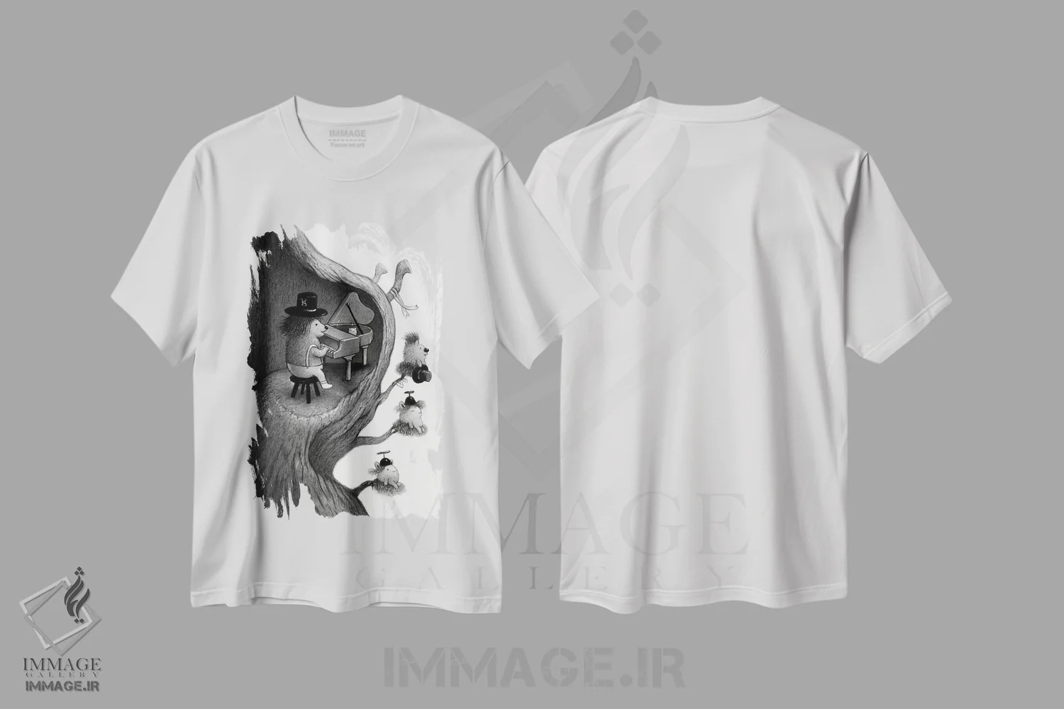 تیشرت سفید طرح دار ملودی صبحگاهی، هنر فاخر معاصر اثر کریستین آدام | فروشگاه ایماژ