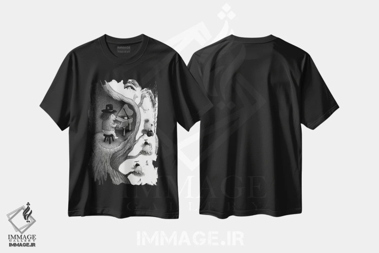 تیشرت مشکی طرح دار ملودی صبحگاهی، هنر فاخر معاصر اثر کریستین آدام | immage.ir