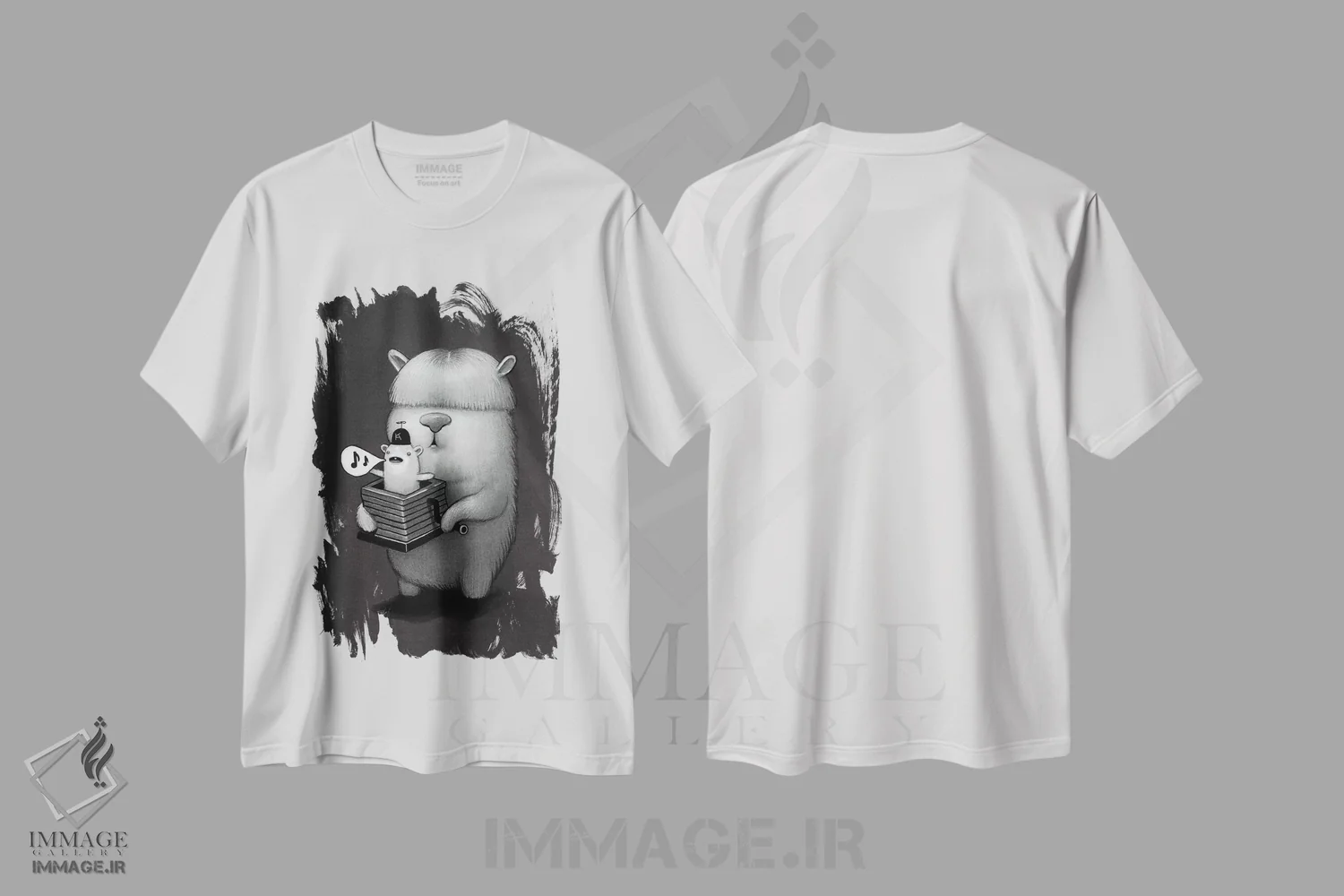 تیشرت سفید طرح دار جعبه موسیقی، هنر فاخر معاصر اثر کریستین آدام | immage.ir