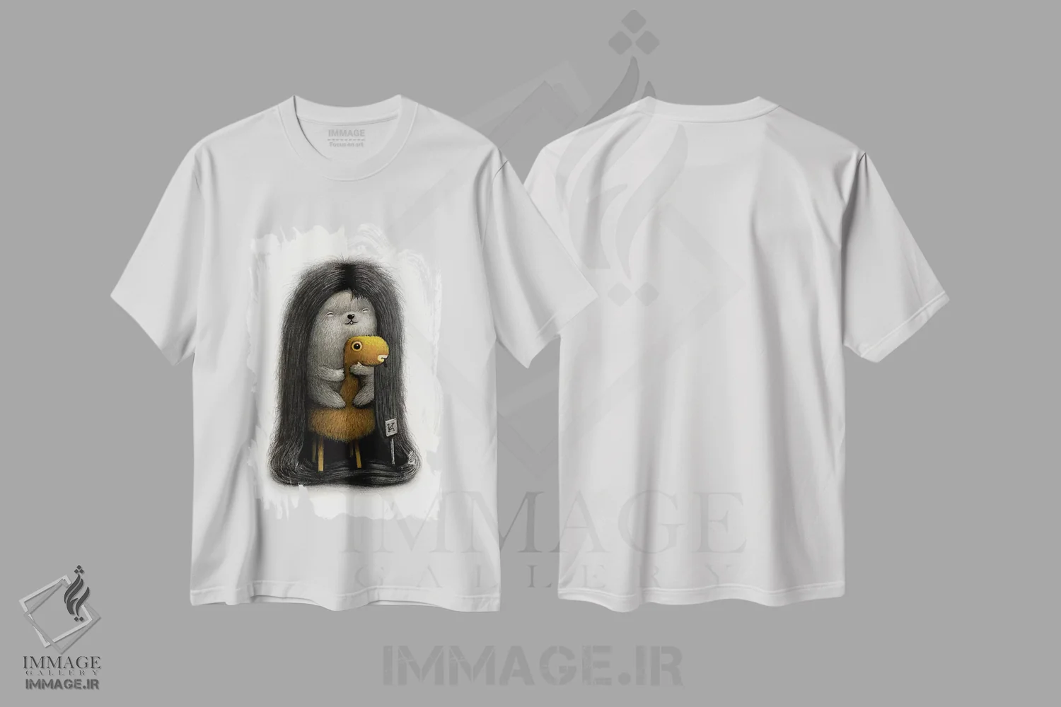 تیشرت سفید طرح دار خردل، هنر فاخر معاصر اثر کریستین آدام | فروشگاه ایماژ