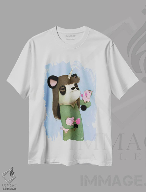تیشرت سفید طرح دار خوک های لیس زننده، هنر فاخر معاصر اثر کریستین آدام | immage.ir