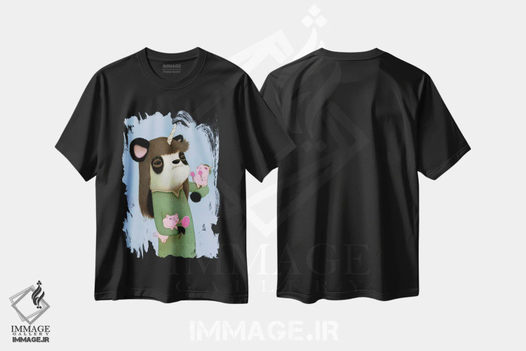 تیشرت مشکی طرح دار خوک های لیس زننده، هنر فاخر معاصر اثر کریستین آدام | فروشگاه ایماژ
