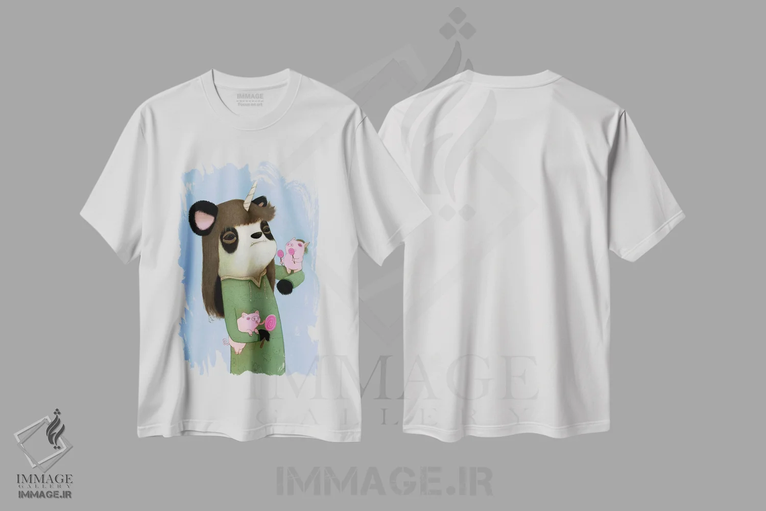 تیشرت سفید طرح دار خوک های لیس زننده، هنر فاخر معاصر اثر کریستین آدام | immage.ir
