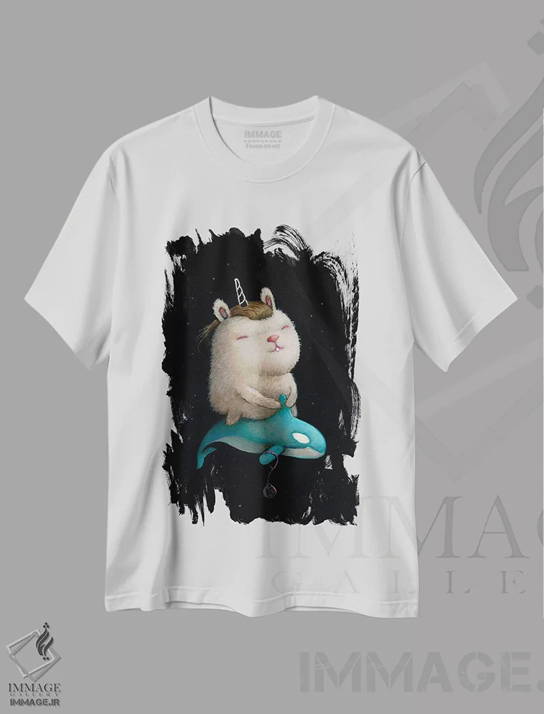 تیشرت سفید طرح دار نهنگ فضایی، هنر فاخر معاصر اثر کریستین آدام | فروشگاه ایماژ