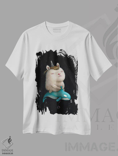 تیشرت سفید طرح دار نهنگ فضایی، هنر فاخر معاصر اثر کریستین آدام | فروشگاه ایماژ