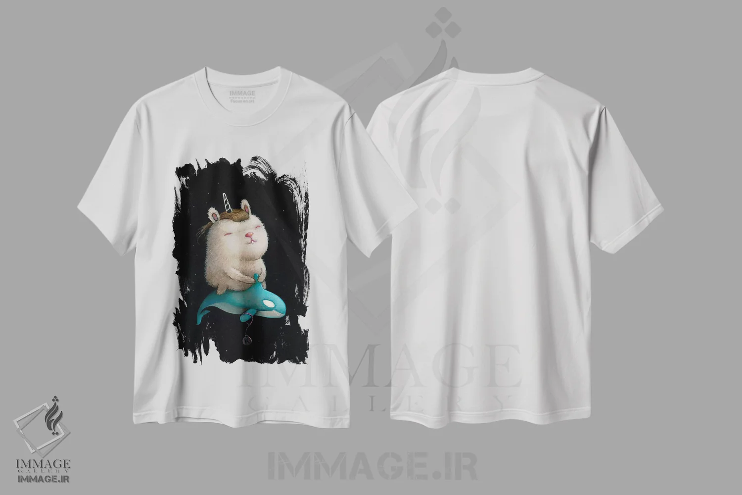 تیشرت سفید طرح دار نهنگ فضایی، هنر فاخر معاصر اثر کریستین آدام | فروشگاه ایماژ