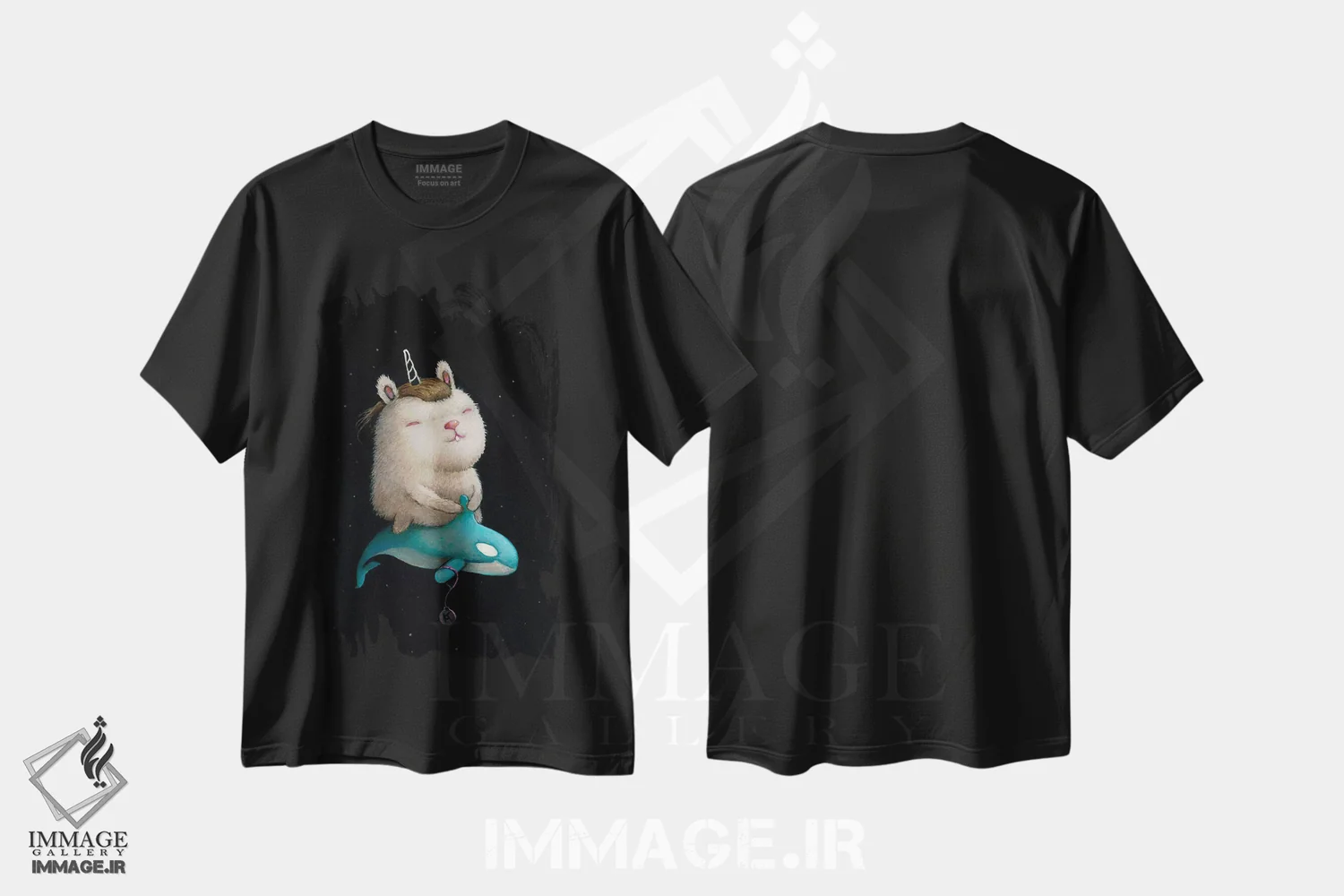 تیشرت مشکی طرح دار نهنگ فضایی، هنر فاخر معاصر اثر کریستین آدام | immage.ir