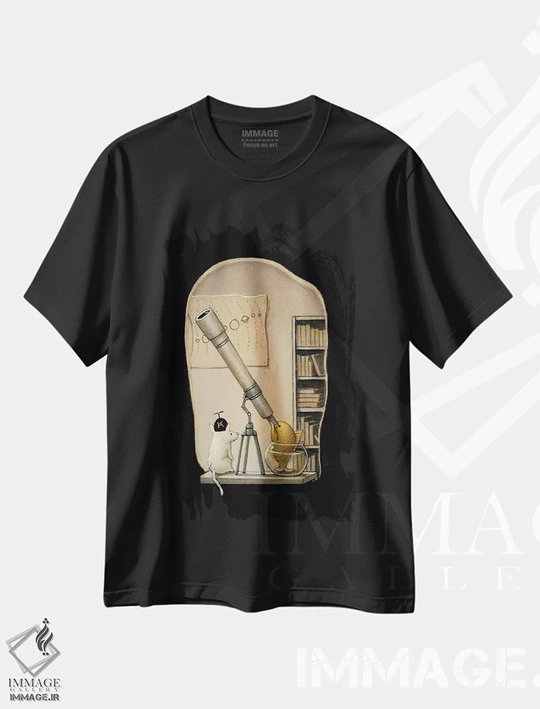 تیشرت مشکی طرح دار ستاره شناس جوان، هنر فاخر معاصر اثر کریستین آدام | فروشگاه ایماژ