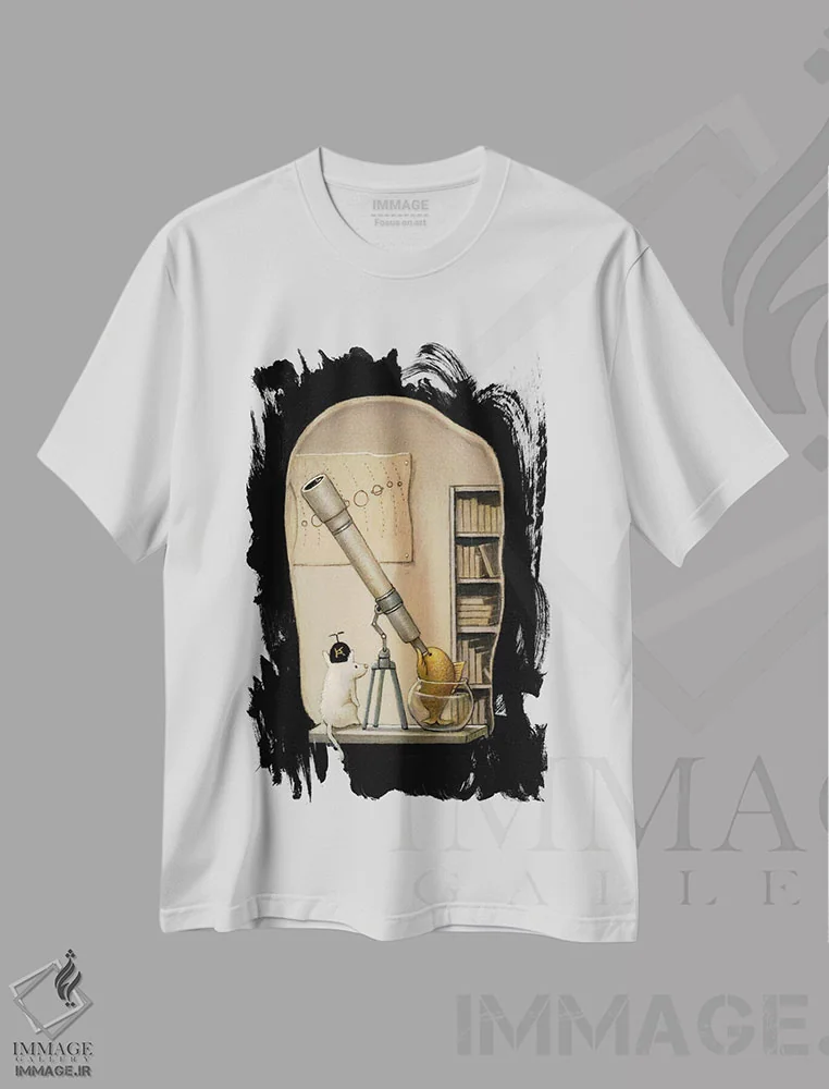 تیشرت سفید طرح دار ستاره شناس جوان، هنر فاخر معاصر اثر کریستین آدام | immage.ir