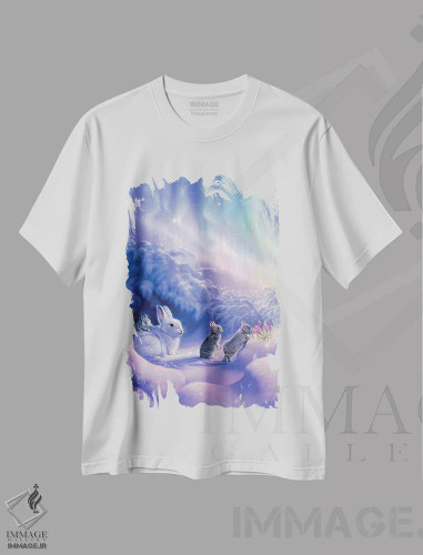 تیشرت سفید طرح دار خرگوش های بغلی اثر کِرک راینرت | فروشگاه ایماژ