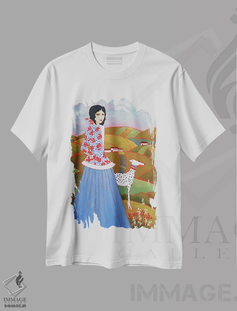تیشرت سفید طرح دار قدم زدن عصرگاهی، هنر فاخر معاصر اثر کارن ریگر | immage.ir