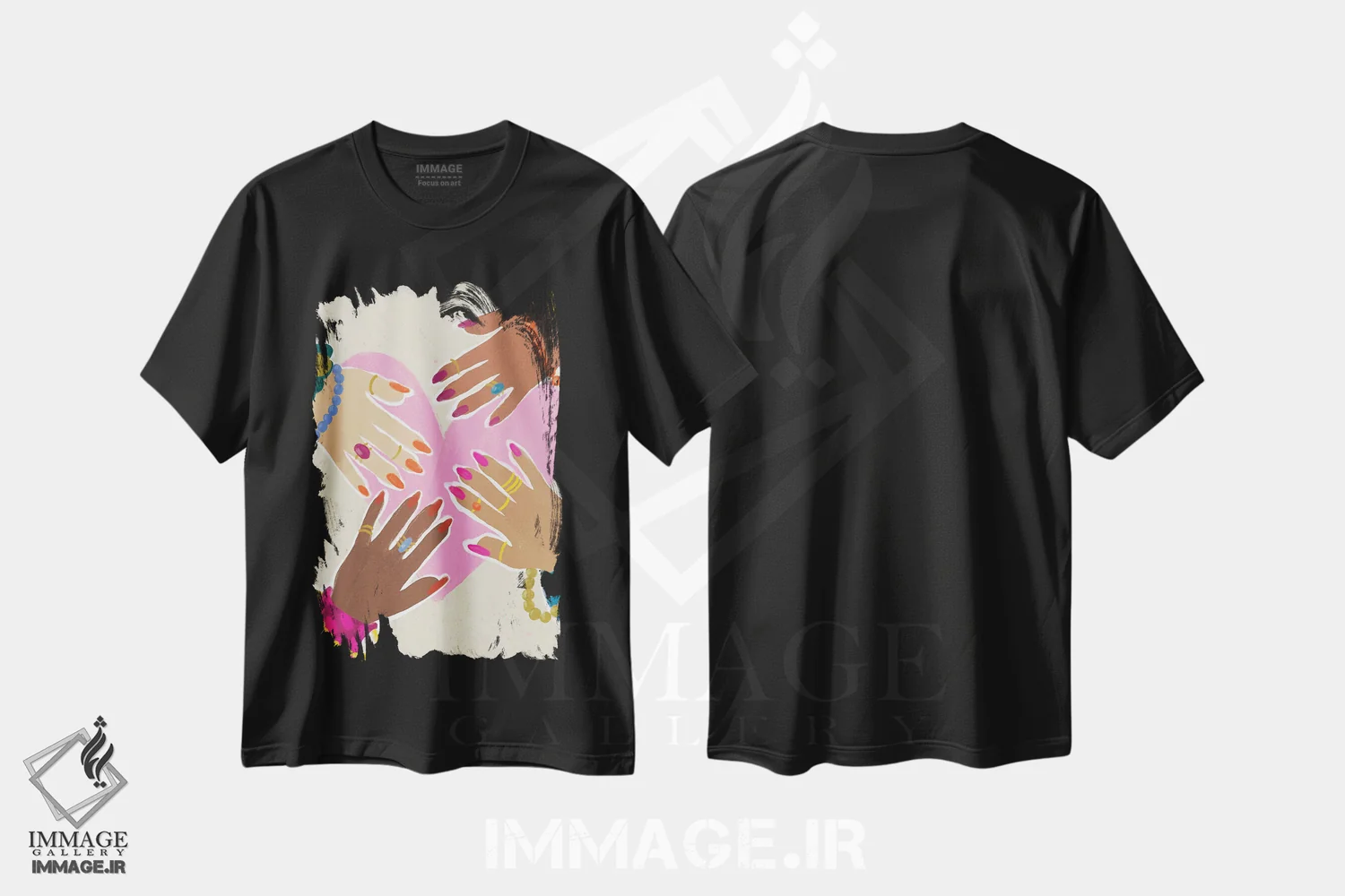 تیشرت مشکی طرح دار شادی دوستی، دست نقاشی و طراحی دستی اثر کریستینا هولت کرانتز | immage.ir