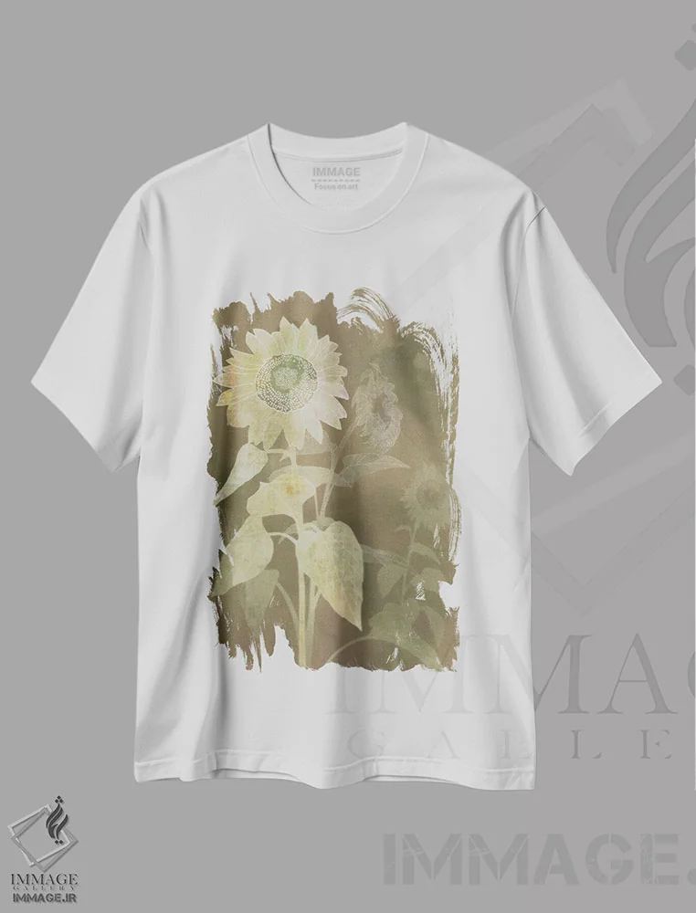 تیشرت سفید طرح دار درخشش آفتابگردان I، دکور روستایی اثر کن روکو | immage.ir