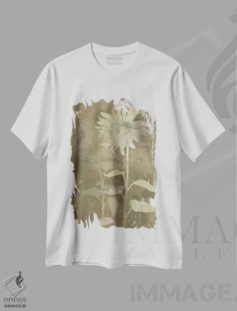 تیشرت سفید طرح دار درخشش آفتابگردان II، دکور روستایی اثر کن روکو | فروشگاه ایماژ