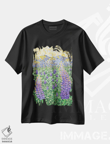 تیشرت مشکی طرح دار ساعت طلایی، هنر فاخر معاصر اثر کریستن لی | فروشگاه ایماژ