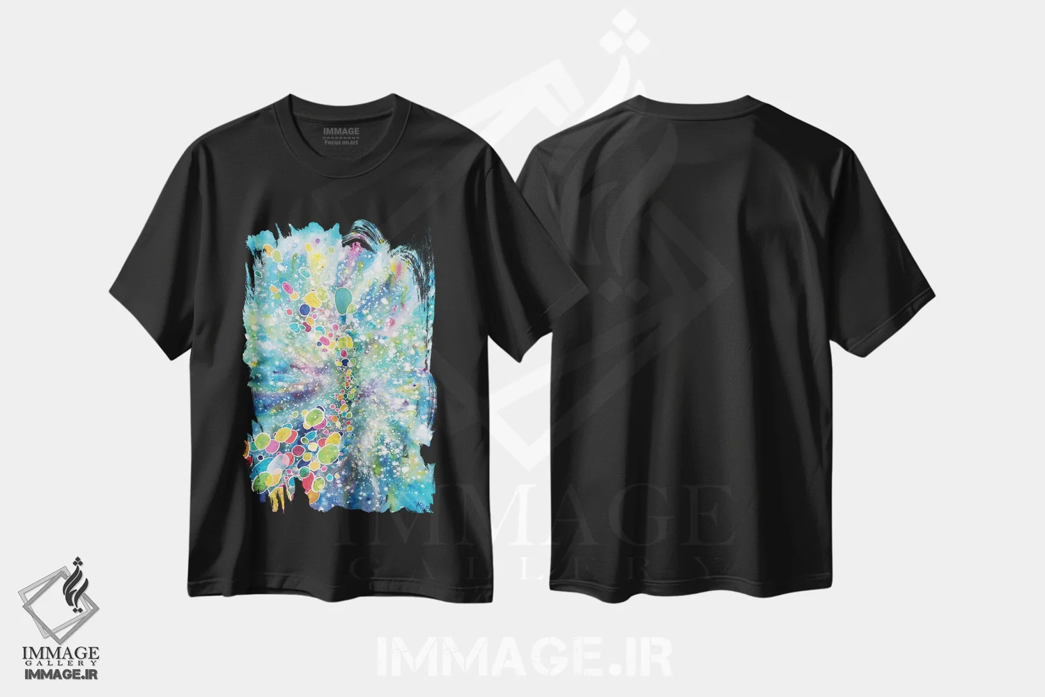 تیشرت مشکی طرح دار سفر کیهانی اثر کریستن لی | فروشگاه ایماژ