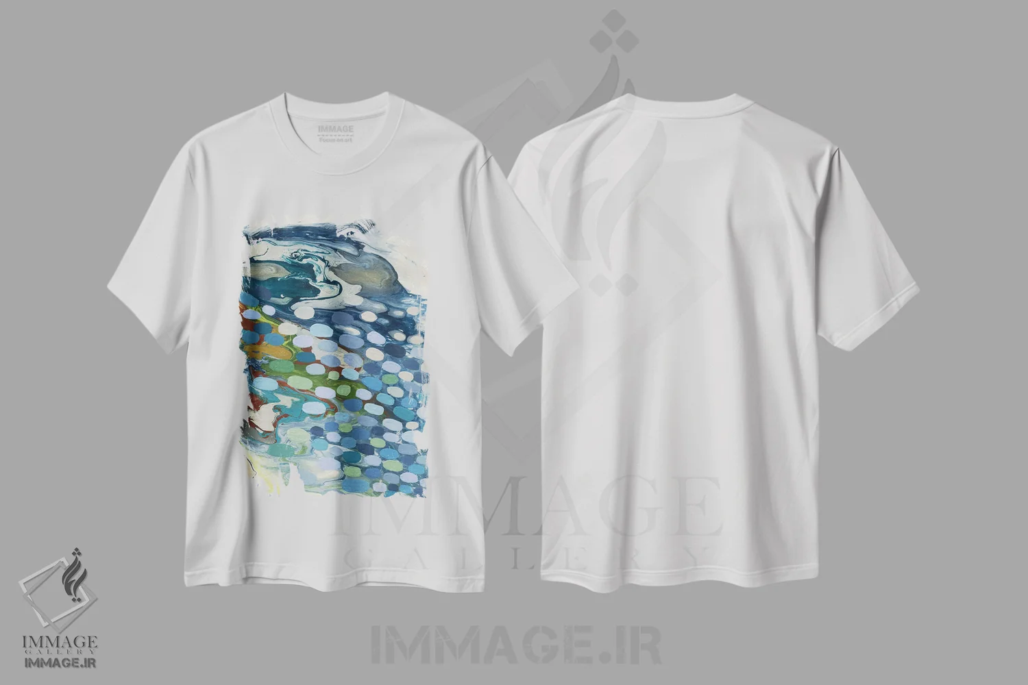 تیشرت سفید طرح دار جزر کم، آبستره اثر کریستن لی | فروشگاه ایماژ