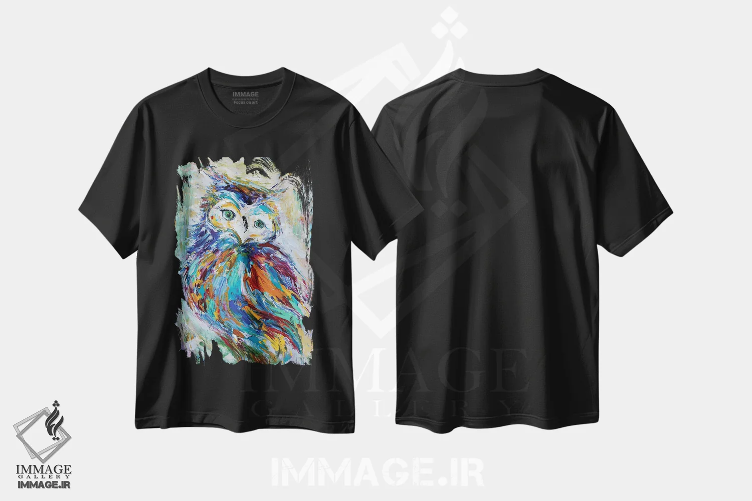 تیشرت مشکی طرح دار جغد خیال انگیز، هنر فاخر معاصر اثر کارن تارلتون | immage.ir