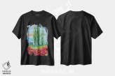 تیشرت مشکی طرح دار منظره شقایق های پروانس، هنر فاخر معاصر اثر کارن تارلتون | فروشگاه ایماژ