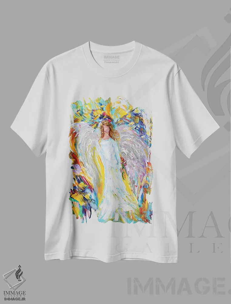 تیشرت سفید طرح دار عشق فرشته، دکور معاصر اثر کارن تارلتون | فروشگاه ایماژ