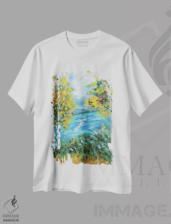 تیشرت سفید طرح دار درخت غان در پاییز، دکور معاصر اثر کارن تارلتون | immage.ir