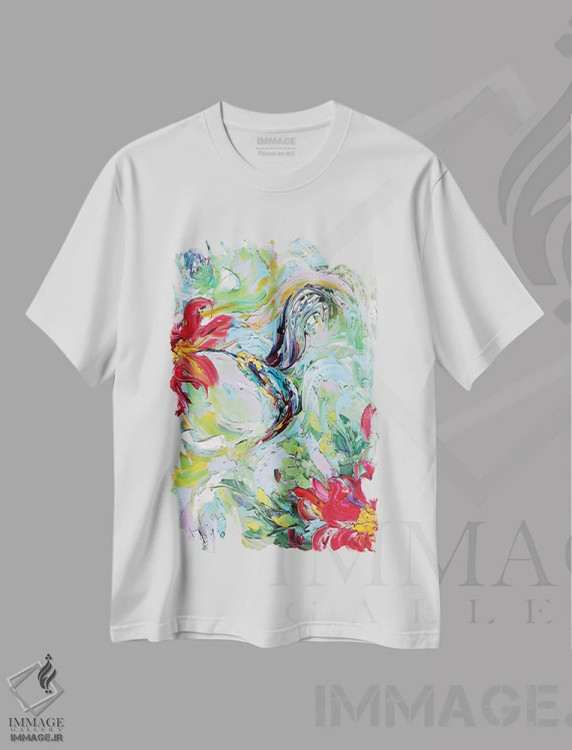 تیشرت سفید طرح دار مرغ مگس خوار، هنر فاخر معاصر اثر کارن تارلتون | فروشگاه ایماژ