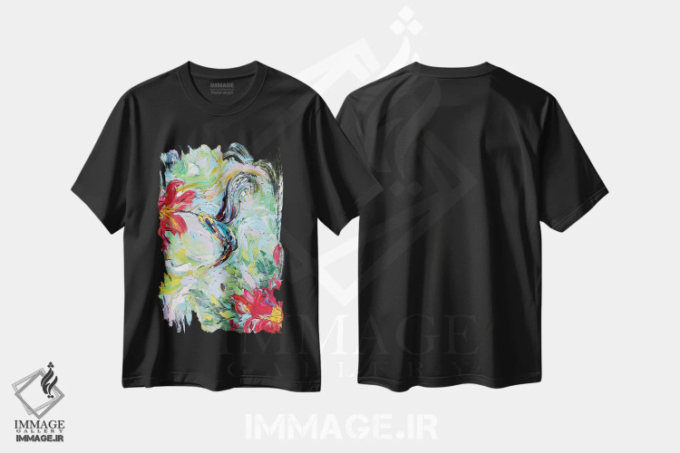 تیشرت مشکی طرح دار مرغ مگس خوار، هنر فاخر معاصر اثر کارن تارلتون | immage.ir