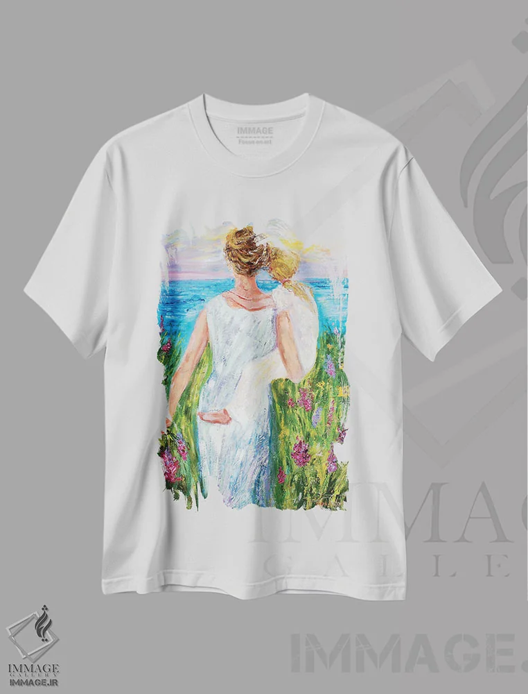 تیشرت سفید طرح دار مادر و دختر، هنر فاخر معاصر اثر کارن تارلتون | immage.ir