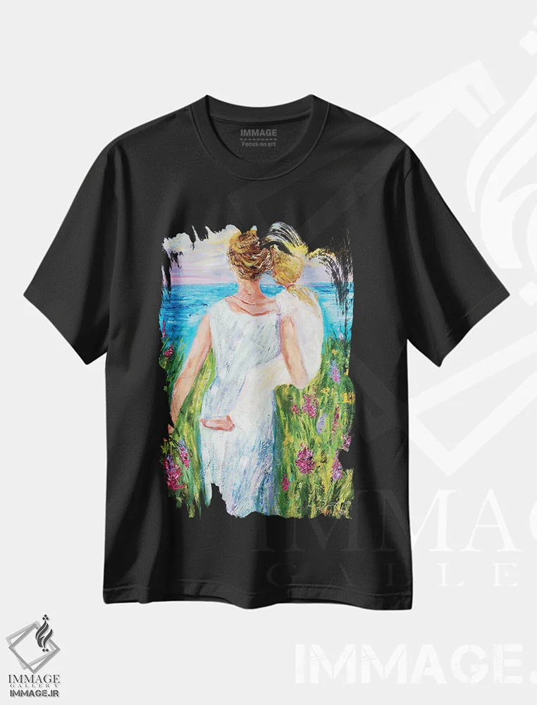 تیشرت مشکی طرح دار مادر و دختر، هنر فاخر معاصر اثر کارن تارلتون | فروشگاه ایماژ