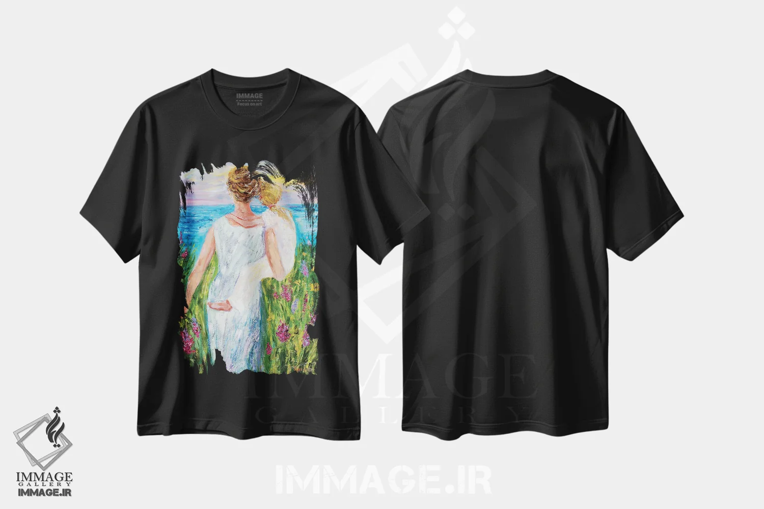 تیشرت مشکی طرح دار مادر و دختر، هنر فاخر معاصر اثر کارن تارلتون | فروشگاه ایماژ