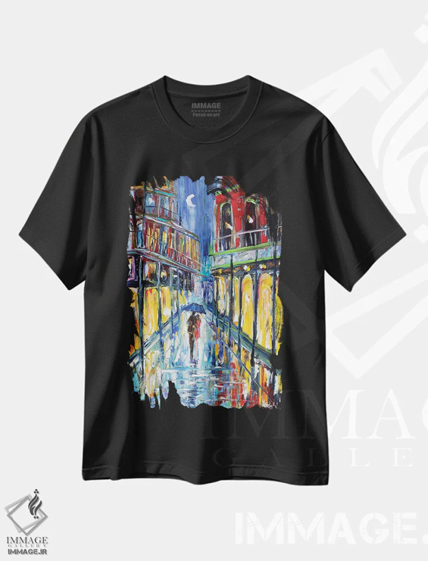 تیشرت مشکی طرح دار ماه نیواورلئان، هنر فاخر معاصر اثر کارن تارلتون | فروشگاه ایماژ