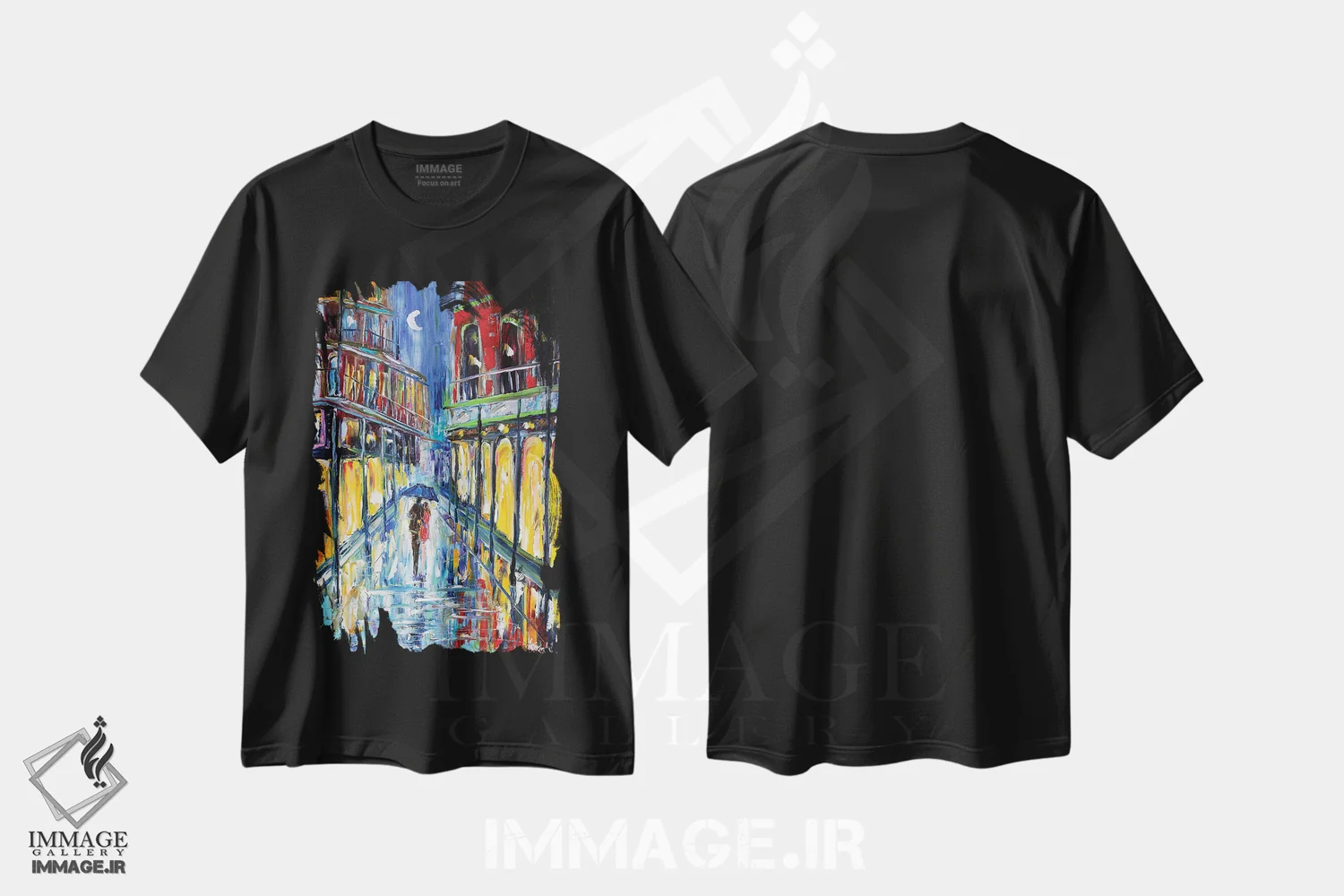 تیشرت مشکی طرح دار ماه نیواورلئان، هنر فاخر معاصر اثر کارن تارلتون | فروشگاه ایماژ