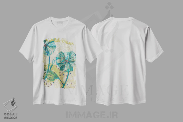تیشرت سفید طرح دار گل آبی، دکور معاصر اثر کارن سیکیه | immage.ir