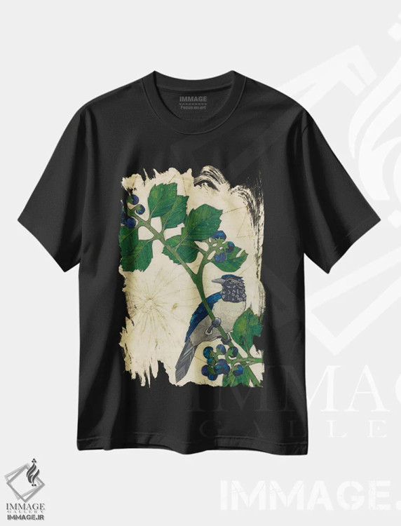 تیشرت مشکی طرح دار پرنده پاییزی، دکور معاصر اثر کارن سیکیه | فروشگاه ایماژ