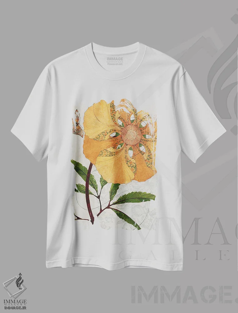 تیشرت سفید طرح دار آفتابگردان، دکور معاصر اثر کارن سیکیه | فروشگاه ایماژ