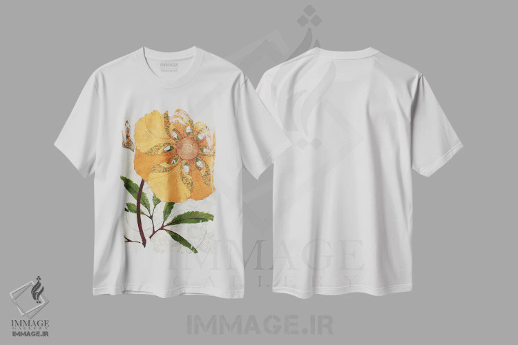 تیشرت سفید طرح دار آفتابگردان، دکور معاصر اثر کارن سیکیه | فروشگاه ایماژ