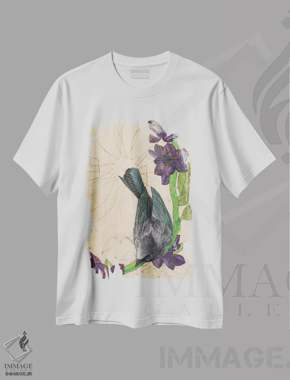 تیشرت سفید طرح دار پرنده سیاه، دکور معاصر اثر کارن سیکیه | immage.ir