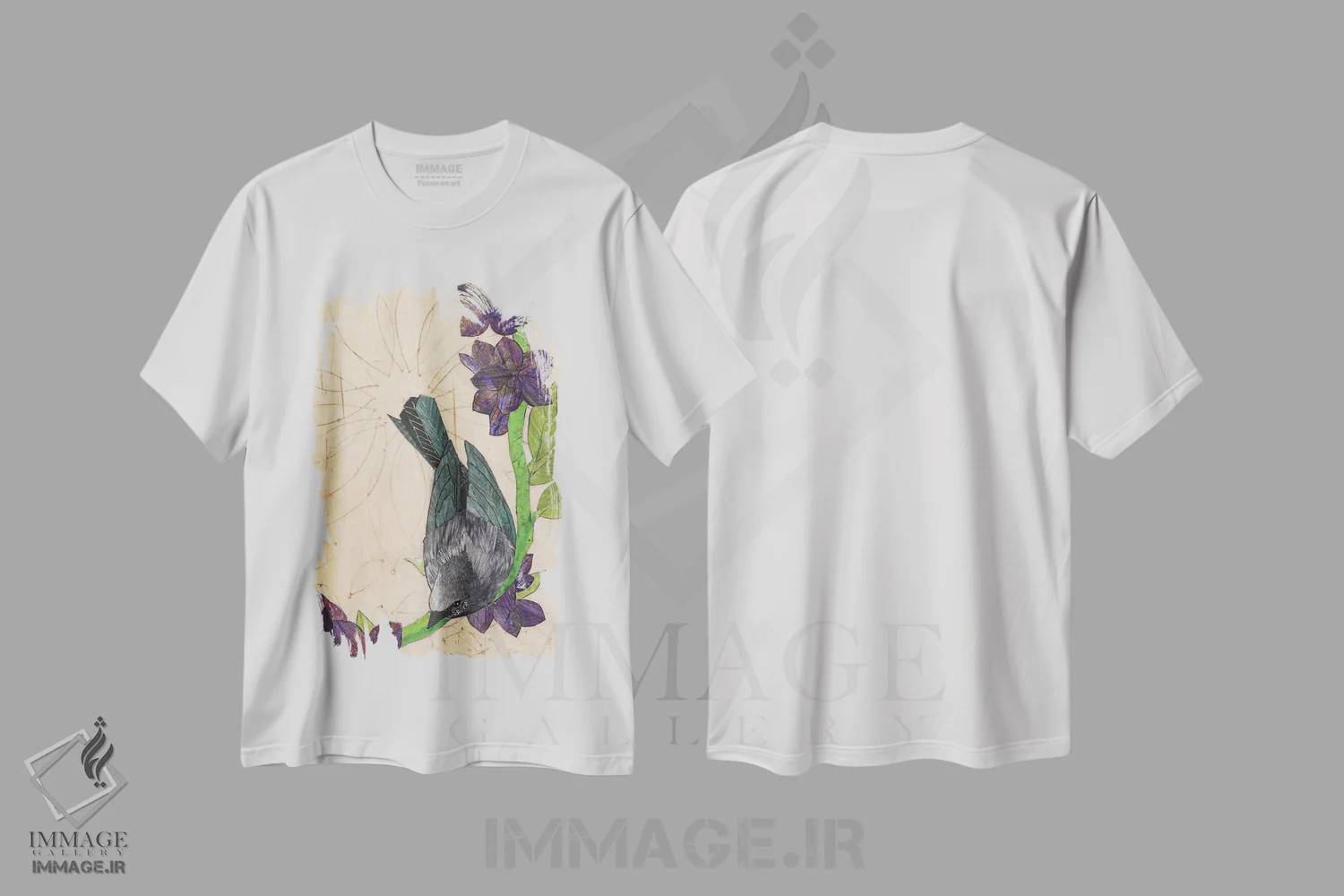تیشرت سفید طرح دار پرنده سیاه، دکور معاصر اثر کارن سیکیه | immage.ir