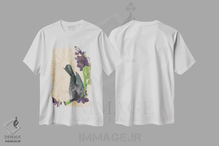 تیشرت سفید طرح دار پرنده سیاه، دکور معاصر اثر کارن سیکیه | immage.ir