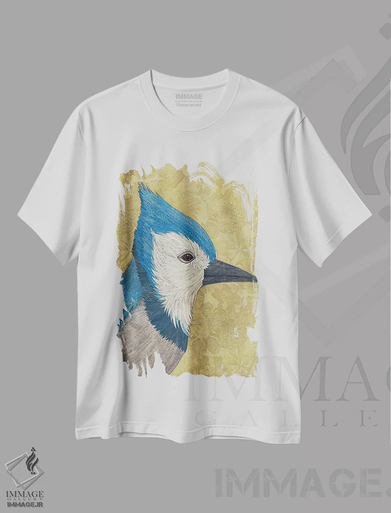 تیشرت سفید طرح دار جین آبی، دکور معاصر اثر کارن سیکیه | فروشگاه ایماژ