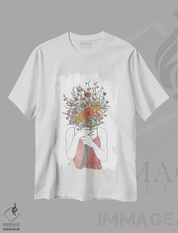 تیشرت سفید طرح دار چهره گلی، دکور بوهمی اثر کاری سلون | فروشگاه ایماژ