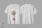 تیشرت سفید طرح دار چهره گلی، دکور بوهمی اثر کاری سلون | فروشگاه ایماژ
