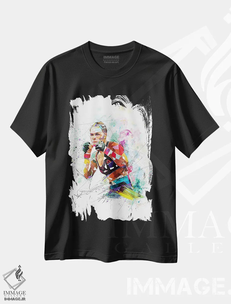 تیشرت مشکی طرح دار روندا روزی، هنر دیجیتال اثر کاتیا اسکای | فروشگاه ایماژ